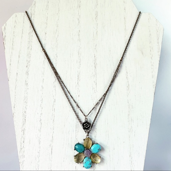 Small Rhinestone Double Link Wings Pendant Silver-tone